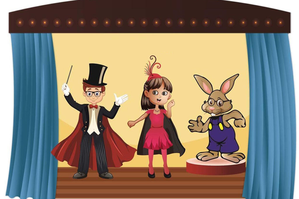 Image from the cover of the Dr. Optical activity books, featuring Dr. Optical, Miss Illusion, and C. Well Bunny