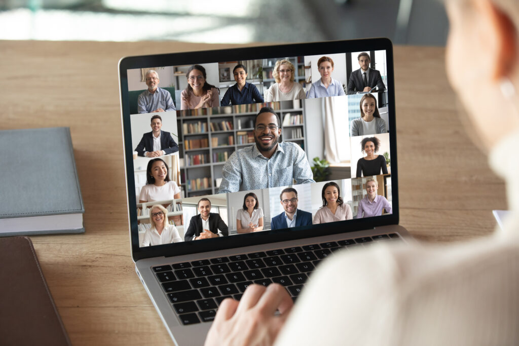 A photo of a videoconference held on a laptop