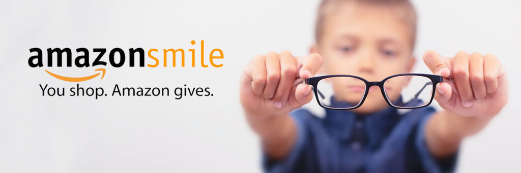 A photo of a boy with glasses and the AmazonSmile logo