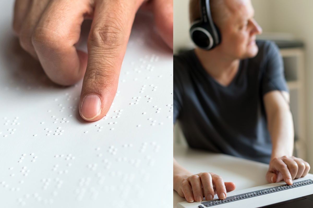 Photos that represent learning braille virtually