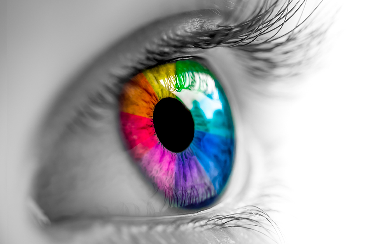 Photo of an eye and the spectrum of colors to symbolize diversity