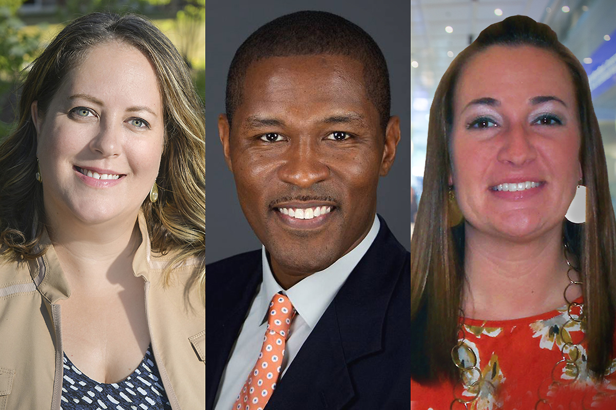 Headshots of agency board members Kate Raymond, DaWayne Cleckley, and Erin Pietrulewicz