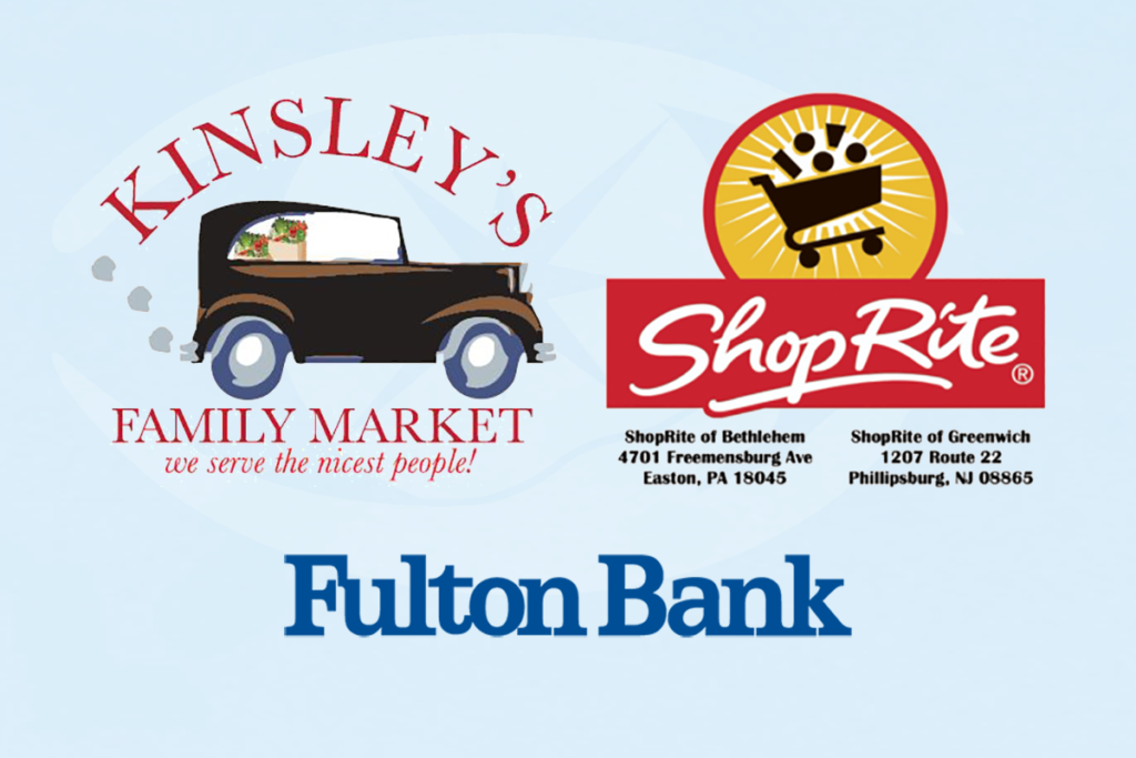 Logos for Kinsley's ShopRite of Brodheadsville, ShopRite of Hunterdon County, and Fulton Bank
