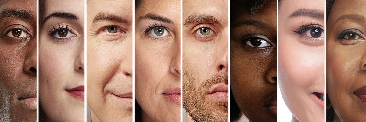 A row of photos of a diverse group of people that emphasizes their eyes