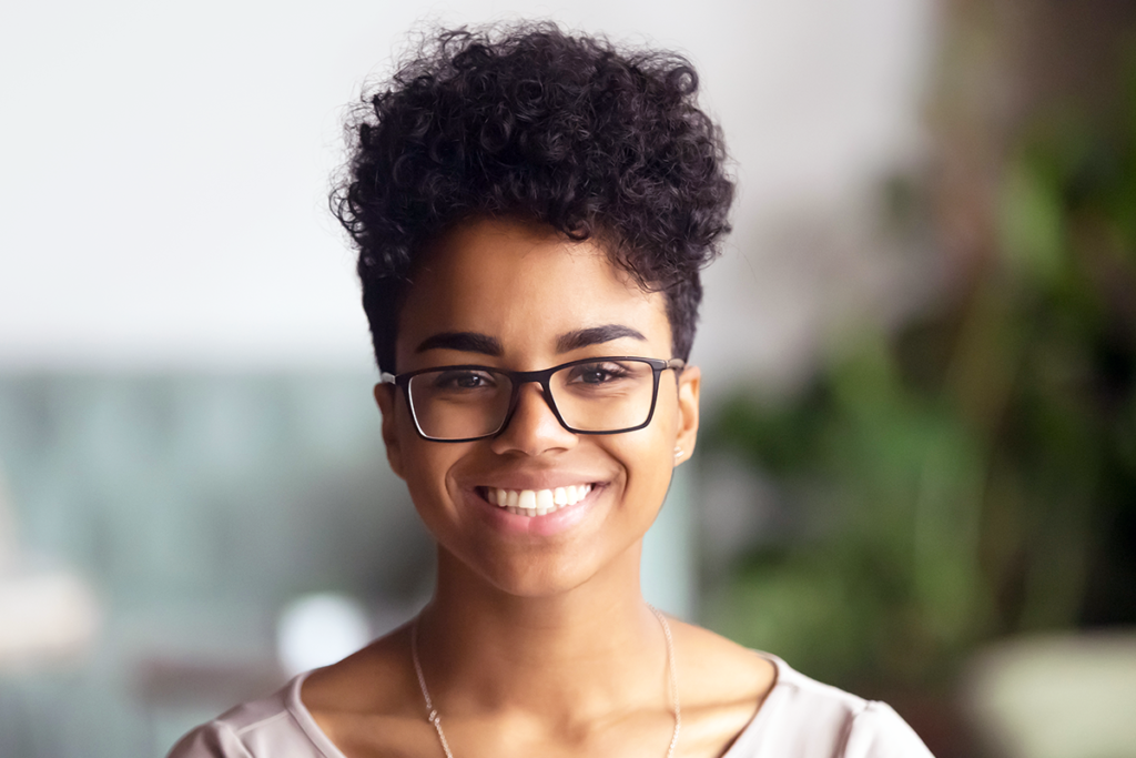 Photo of a African-American female teenager with glasses