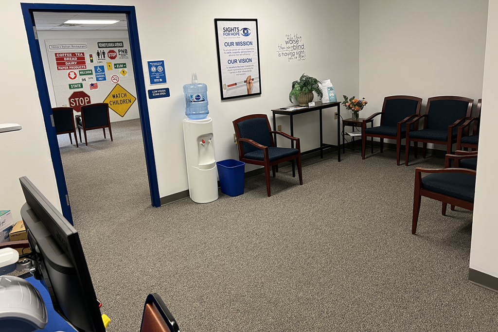 Waiting room inside the Low Vision Care Area at Sights for Hope's Lehigh Valley Services Center